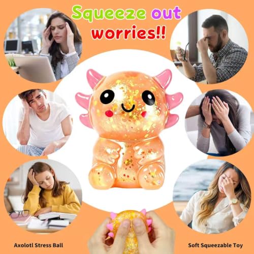 Axolotls Squishies Fidget Stress Ball,Cute Sitting Squishies Axolotls Toy,Stress Ball Squeeze Toys for Stress Relief,Stretchy Squeeze Toys for Birthday Party Gift(Orange) - Image 5