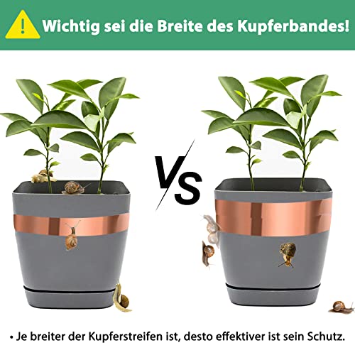 Nepfaivy Schneckenschutz Kupferband gegen Schnecken Selbstklebend- 70mm × 20m Schneckenabwehr Kupferband Hochbeet Gärten Balkone für Pflanzenschutz, Kupferfolieband EMI Abschirmband 3