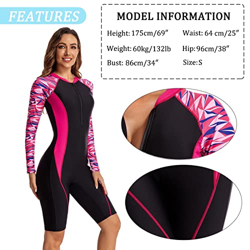 FEOYA Women’s Long Sleeve One Piece Swimsuit Boyleg Dive Skin Rashguard Printed Surfing Bathing Suit4
