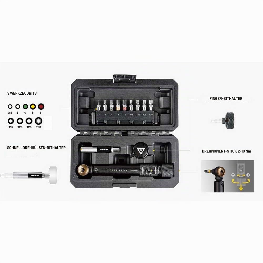Topeak Werkzeuge Torq Stick Pro 2-10 Nm, Drehmomentschlüssel aus Aluminium und Edelstahl in der Farbe Schwarz, Maße:, 17x9x6, 390 g, 15410032