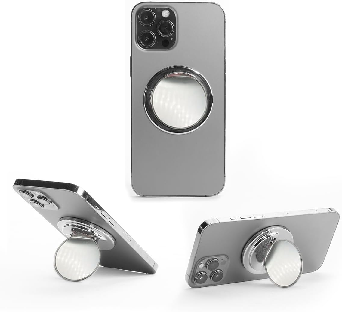 HANDL O MagSafe Mirror Compatible Phone Grip & Stand – Removable Magnetic Grip, Retractable Finger Holder POPL Tap-to-Share Contact Tech