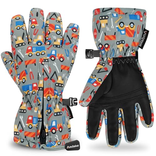 Andake Guanti da sci per bambini, invernali, antivento, impermeabili, caldi, per ragazzi e ragazze (grigio bitume Mechanicstt-5-8Y: XS)