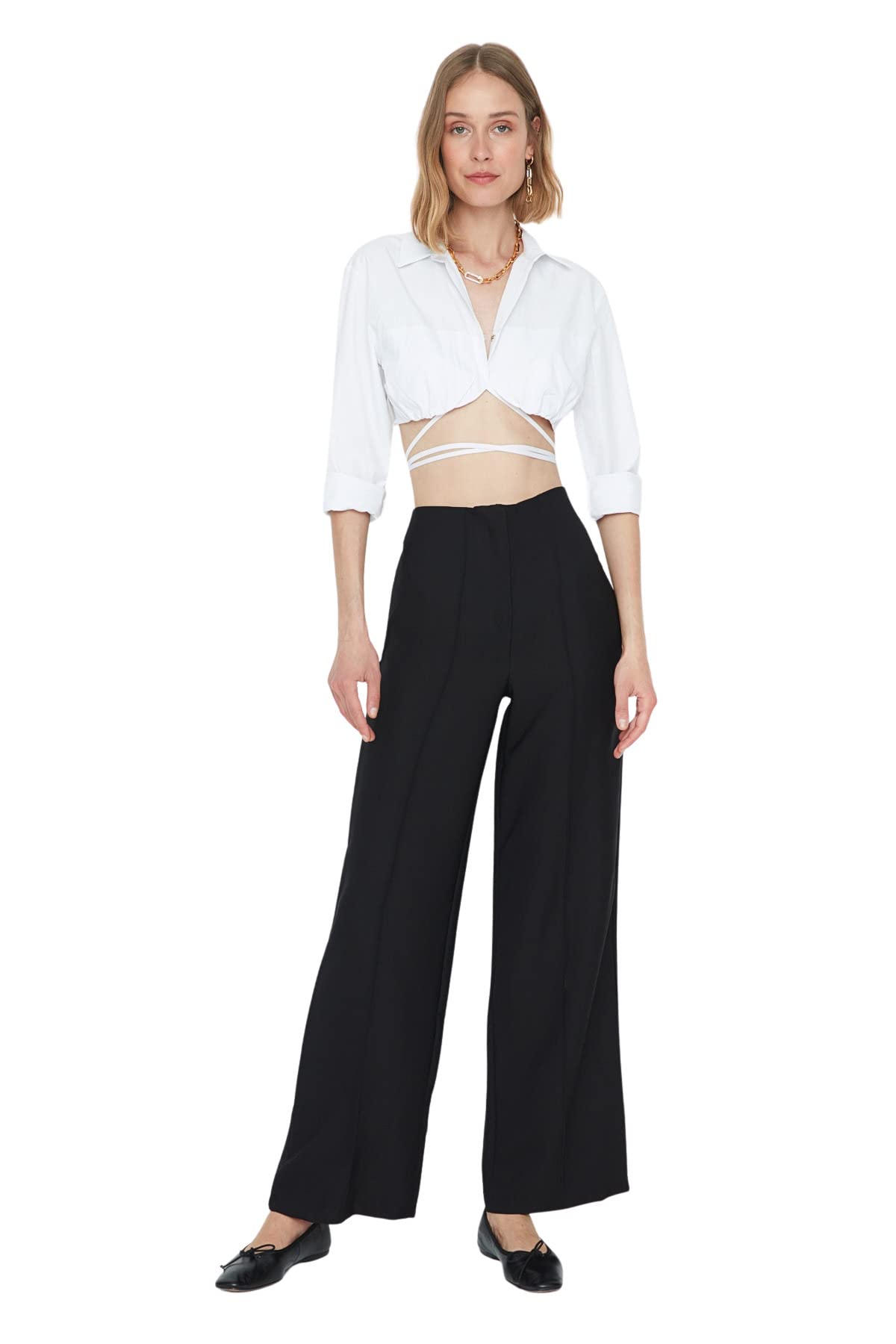 Trendyol Damen Schwarz E Große Geräumige Hose Pants Alltäglich, 36