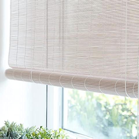 Natural Window Roller Blind - Bamboo Door Curtain,White Bamboo Roller Blinds Light Filtering 60% Blackout Lifting Privacy Roll Up Shades Curtain for Window/Doors,Customizable (60x200cm/24x79in) Cover