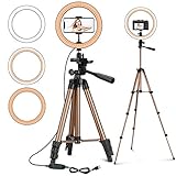 10' Selfie Ring Light with Stand and Phone Holder, PEYOU 50' LED Ring Light Tripod with Remote Shutter, Camera Tripod Perfect for Live Stream/Makeup/TiKTok, Compatible with iPhone Camera, Champagne