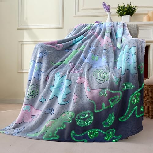 Joiedomi Glow in The Dark Blanket Dinosaur Toys for Kids 3-5 Dinosaur Gifts Toys for Age 2 3 4 5 6 7 8 9 10 11 12 Year Old, Soft Cozy Flannel Kids Throw Blanket, Birthday 50"×60"