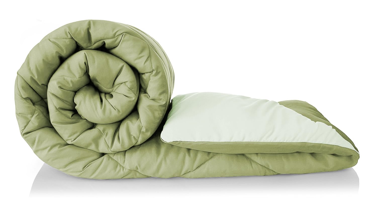 HOMEKART 220 GSM Solid Plain Reversible Summer Microfiber AC Comforter/Duvet| All Season Single Size 3 Layered Quilted Blanket for Single Bed (220 cm x 152 cm, Light Green)