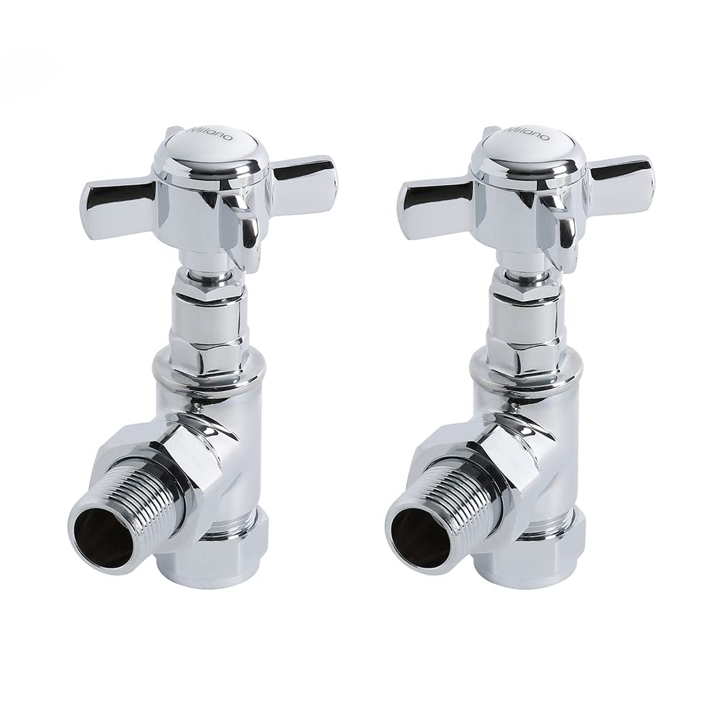 Milano Chrome - Angled Chrome Angled Heated Towel Rail Radiator Valves