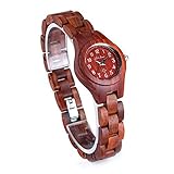 Bewell 腕時計 木製 レディース 軽量 天然木 クオーツ 腕時計 ファッション ブレスレット 女性 ギフト 母の日 贈り物 (赤檀)