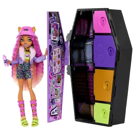 Monster High Doll and Fashion Set, Clawdeen Wolf with Dress-Up Locker and 19+ Surprises, Skulltimate Secrets