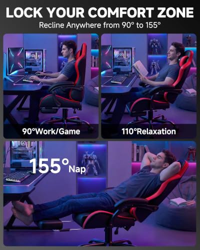 Image of GTPLAYER Gaming Chair, Computer Game Chair for Adults, Black - Red