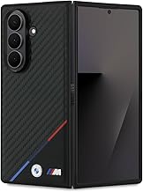 CG MOBILE BMW Case [Official Licensed] M Collection | Magnetic System, PU Leather & Carbon Case | Tricolor Stripe & Metal Logo Protective Case/Cover Designed for Galaxy Z Fold 7 - Black