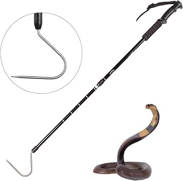 Snake Hook Reptile Grabber Rattle Snake Catcher,Professional Aluminum Alloy with Telescopic Rod and Lock, Comfortable Grip Handle for Catching,Controlling,Moving 53 inch Snake Hook