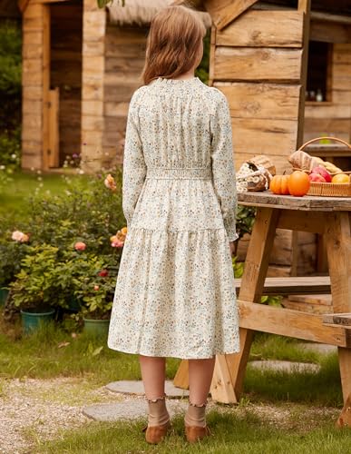 GRACE KARIN Girls Long Sleeve Fall Dress Floral High Waist Casual Midi Dresses with Pocket for 6-14 Years3