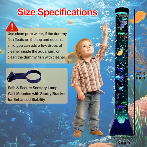 Sensory Bubble Tower Lamp with Bracket: 4 FT Bubble Fish Tube - 20 Color Adjustable 10 Moving Fish - Autism ADHD Friendly Ideal Gifts for Boys Girls