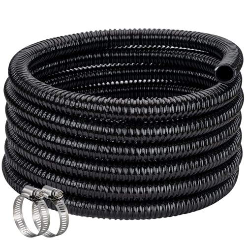 Image of Pond Hose 1-1 /4 inchID x 50ft Black Corrugated Flexible Pump Tubing & 2 Clamps | Reinforced Water Hose Vinyl Tubing for Sump Pump Pond Fountain Garden Waterfall, Non-toxic & Kink-proof (1.25in - 50ft)