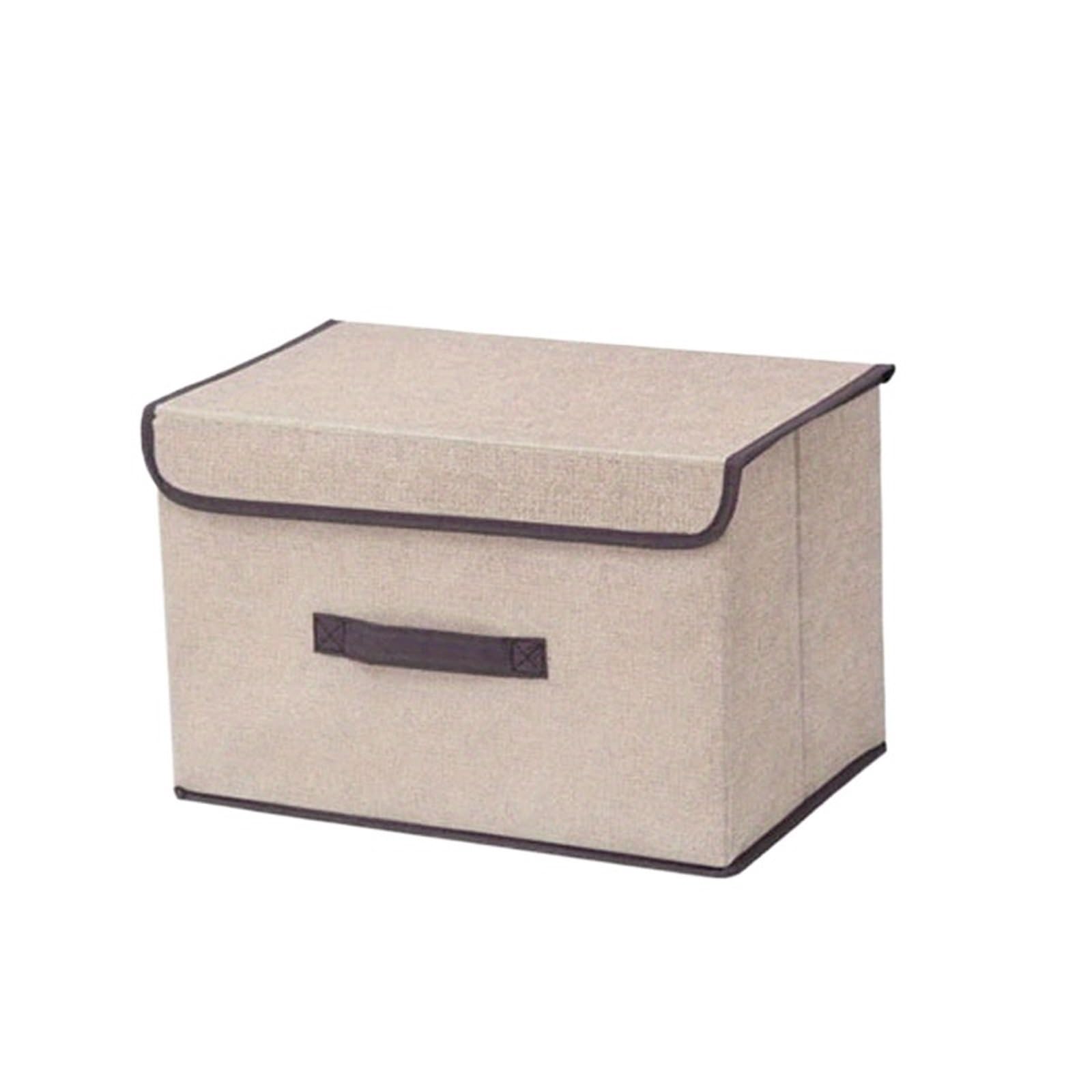 EWUHYFP Storage Boxes 1pc Imitation Linen Fabric Storage Box Foldable Portable Dustproof Bin With Lid Clothes Sundries Organizer(Beige-L)