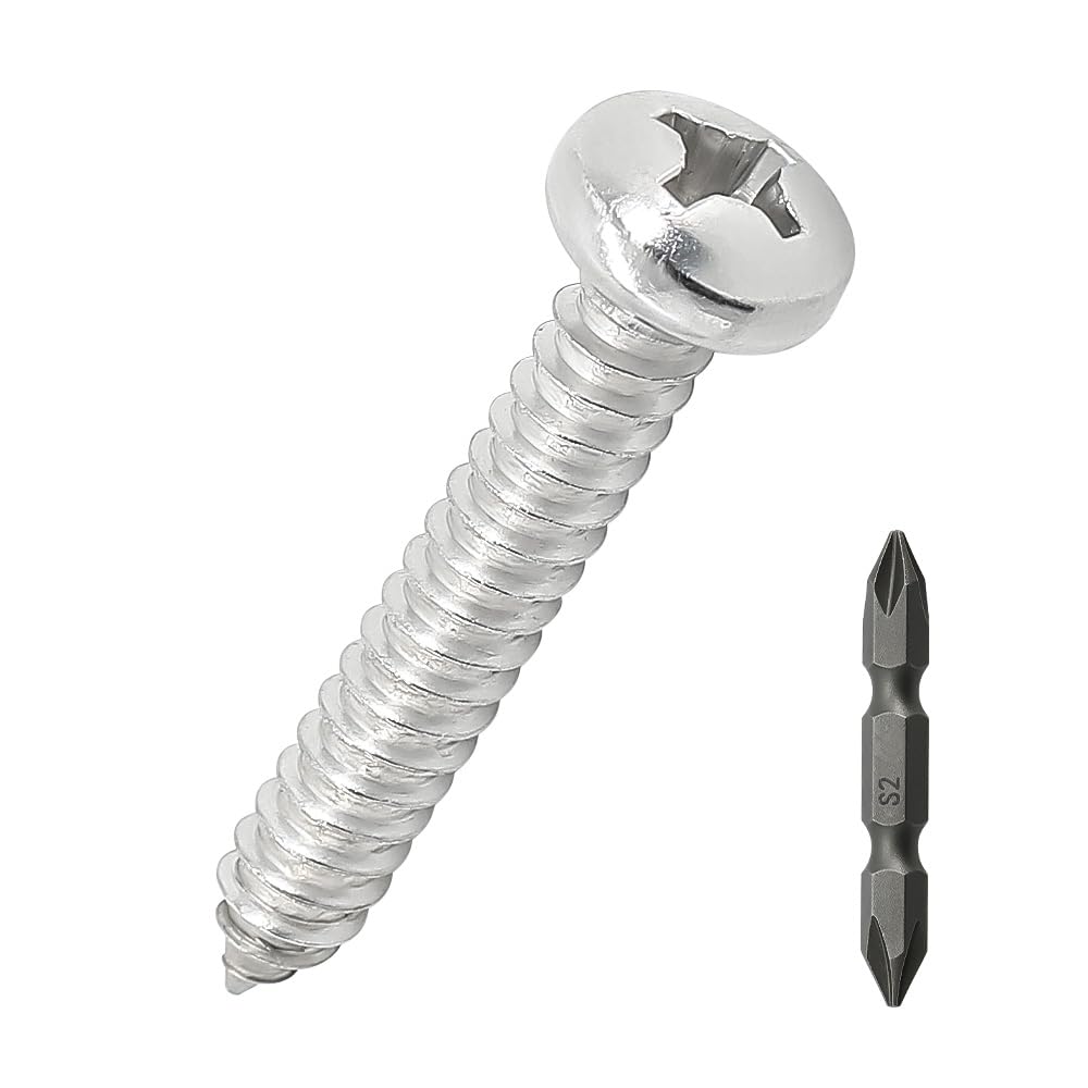 #14 x 1" Pan Head pan Head Wood Screws 25 Pcs 18-8 (304) Stainless Steel Pan Head Phillips Drive Self Tapping Screws, Bright Finish, No Coating, Fayeploo
