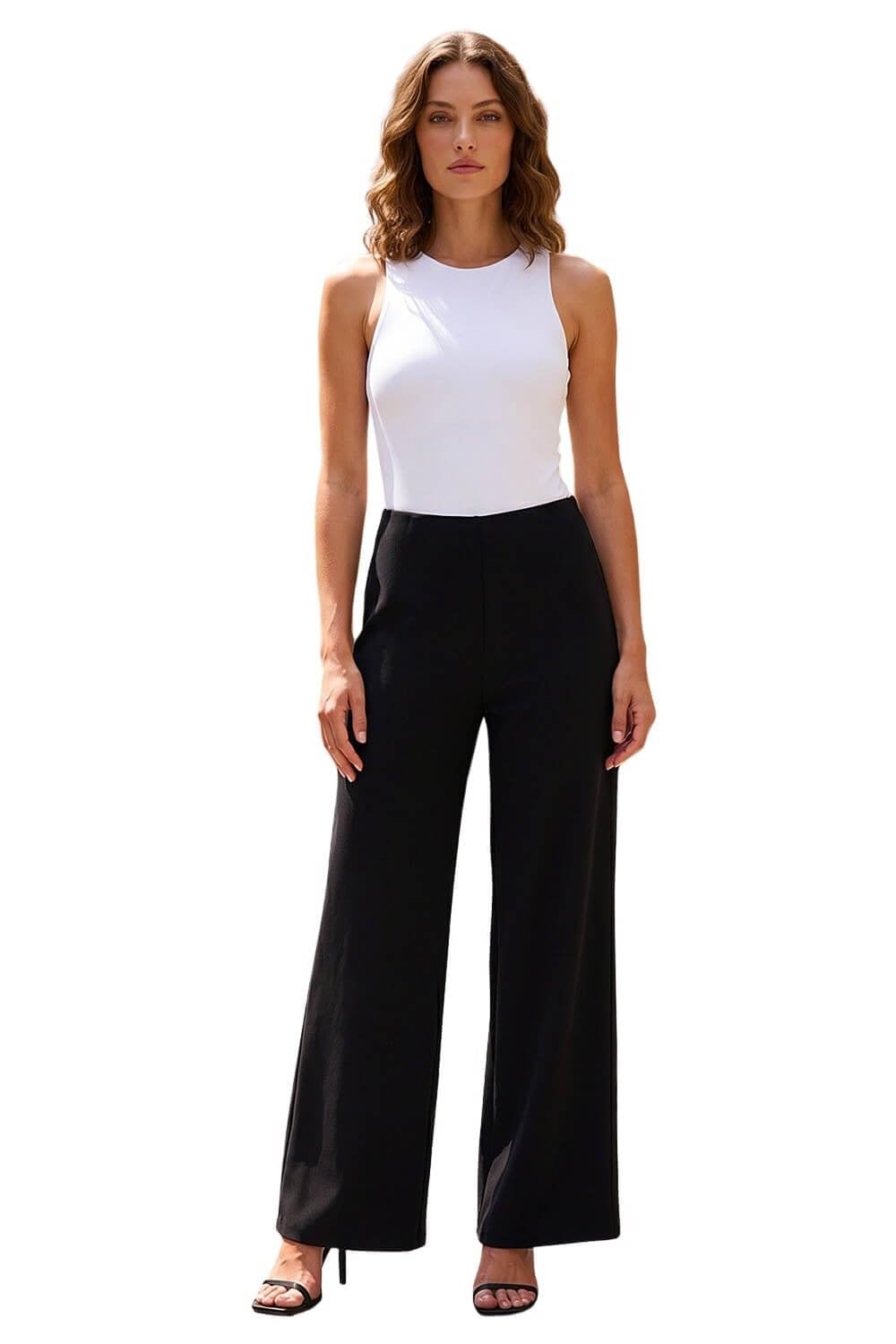Roman Women's Black Petite Wide Leg Stretch Trouser In Size 12