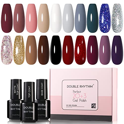 Gel Nail Polish Kit 20 Colors 5ml each Bottle Glitter Nude Neon Nail Set Art Manicure Salon DIY at Home(Pack13-Rose of Tralee)