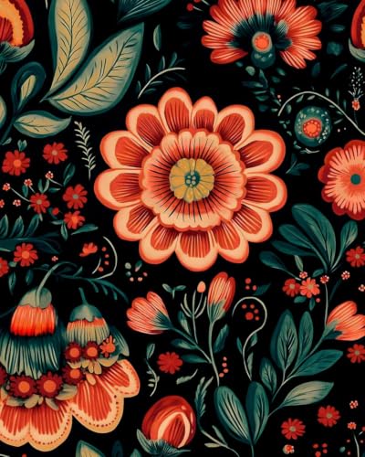 Fvlow Dark Red Boho Floral Peel and Stick Wallpaper 17.4" x 394"
