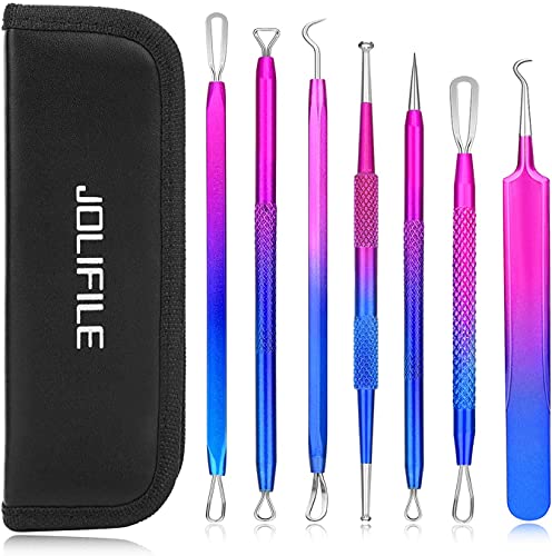 Blackhead Remover Tools,Pimple Popper Tool Kit Comedone Extractors with Tweezers by JOLIFILE-7Pcs Colorful