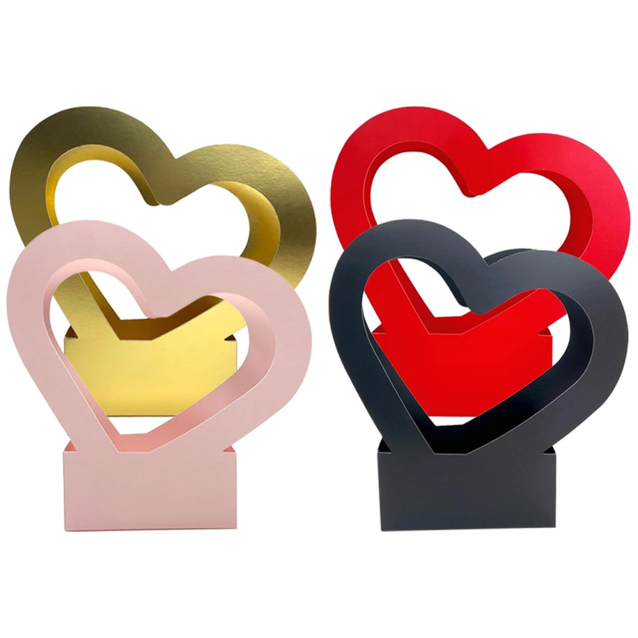 Heart Flower Carry Bag Boxes 4pcs Paperboard Bouquet Packing