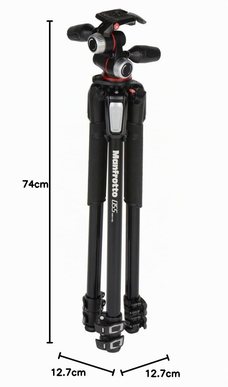 Manfrotto Trípode 055XPRO de Aluminio de 3 Secciones con Cabeza de 3 Vías, Kit de Accesorios de Fotografía Profesional, Trípode de Cámara con Cabezal