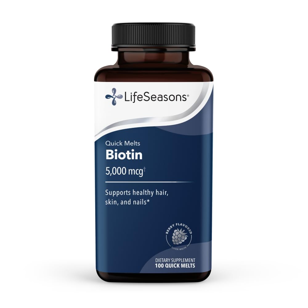 LifeSeasons Essentials Biotin 5,000 mcg Quick Melts – Hair, Skin & Nails Support Supplement – Fast-Dissolving Mixed Berry Tablets – Vitamin B7 – 100 Quick Melts