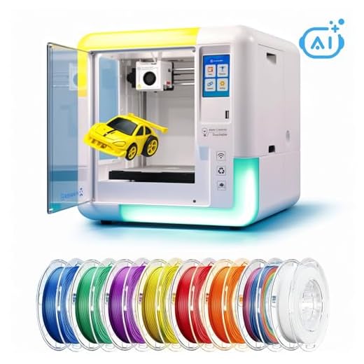 AOSEED AI-Powered X-Maker 3D Printer for Kids & Beginners, Fully Assembled Mini 3D Printer with Up to 400mm/s Speed, Auto Leveling, 15 Mini Apps, Quiet, Includes 8 PLA Filaments for Home & School Use