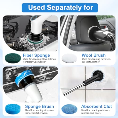 Image of Supvox 4Pcs Replacement Attachment Cleaning Kit for Electric Cleaning Brush, Sponge Pad, Scouring Pad, Fleece Buffing Pad, Microfiber Pad Universal Electric Spin Scrubber Replacement Head