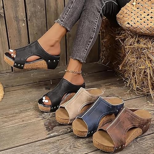 Northend Lumi Stud Wedges Shoes, Maison Birch Cork Wedges, Women Summer Open Toe Thick Sole Comfy Non-Slip Orthopedic Sandals2