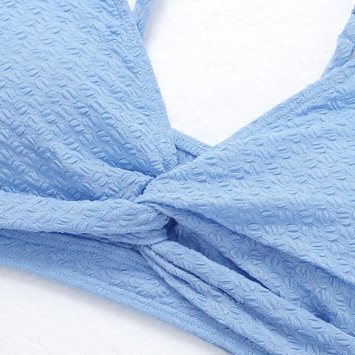 Image of Girls Swimsuit Solid Bathing Suit 2 Piece Twist Cross Adjustable Straps Soft Lining Bikini for Teen Girls with Chest Pad