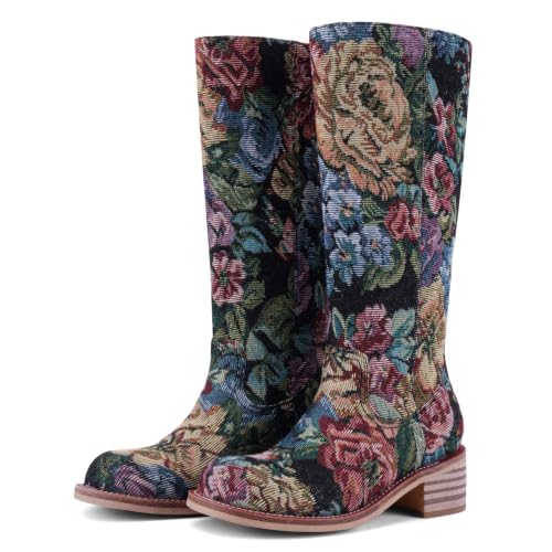 Image of UBWDU Women's Knee High Boots Chunky Block Heel Long Boots Square Toe Low Heel Boots for Women