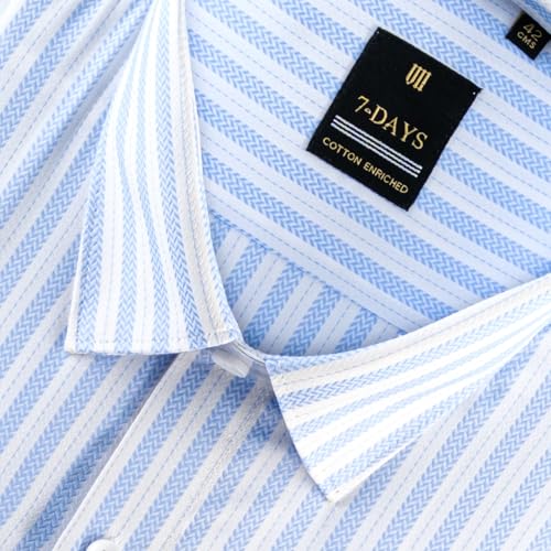 Image of 7-DAYS Men's Premium Striped Formal Shirt - Cotton Rich, Regular Fit, Full Sleeve, with Pocket, Wrinkle Resistant - Stylish Office & Everyday Wear.