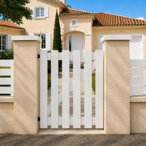 Portillon PVC Blanc Largeur 100 cm x Hauteur 115 cm ajouré SOULAC Chapeau de Gendarme - poignée à Gauche Fabrication française