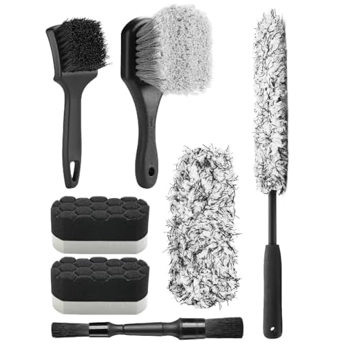 Fantasticlean 7PCS Car Wheel Cleaning Pro Kit, Tire Brush, Soft-bristled Rim Brush, Microfiber Flat Wheel Brush, Double-Ended Detailing Brush, Detaili