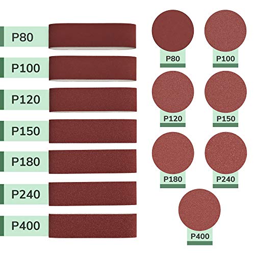 Aluminum Oxide Sanding Belts, 14 Pcs 4 X 36 Inch (2 Each Of 80/100/120/150/180/240/400 Grits) And Sanding Discs, 14 Pcs 6-Inch (2 Each Of 80/100/120/150/180/240/400 Grits), Sandpaper Grit Assortment #TOP1