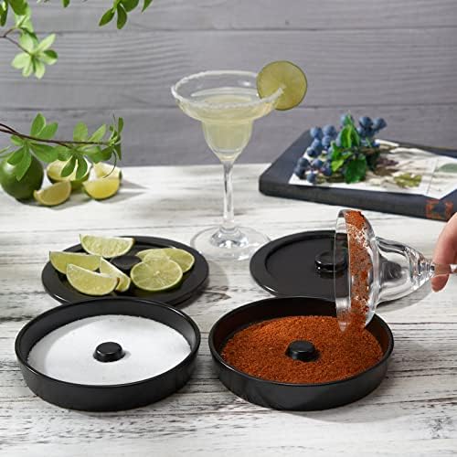 Ceramic Margarita Salt Rimmer Set of 2 with Lids, Home Bar Accessories Margarita Gift Bartender Kit, Salt Sugar Tajin Glass Rimmer for Cocktails, Black