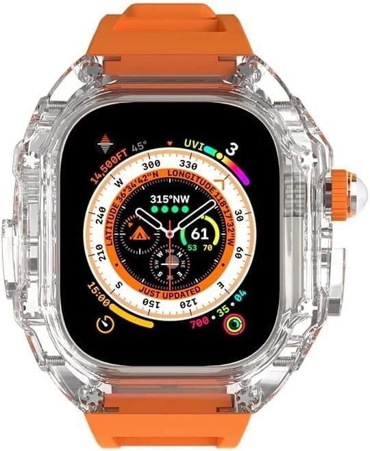 INFRI Transparent Watch Case Rubber Band Mod Kit，For Apple Watch Series 9 8 7 6 5 4 SE 45mm 44mm 49mm Replacement，Clear Bezel Watch Case Straps Clasp Accessories