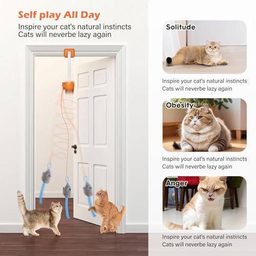 Image of Interactive cat toy, Electric cat teaser, Door clip, 2 Motion modes,Orange
