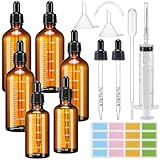 Tiusixsy Lot de 6 Flacons Pipette en Verre, 4×100ml + 2×50ml Ambré Bouteilles Compte-Goutt...