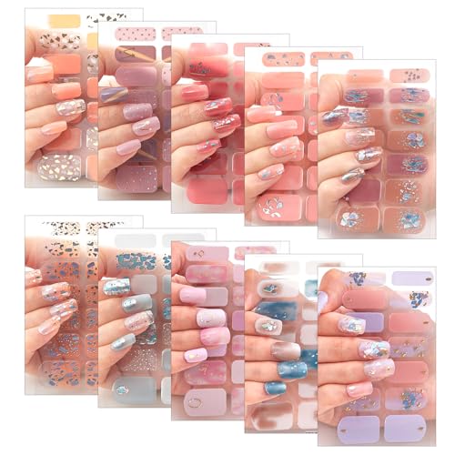 Zasjon autocollants à ongles auto-adhésifs, 140 pièces 10 feuilles bande de vernis à ongles autocollants de couverture complète nail art pour femmes filles nail designs