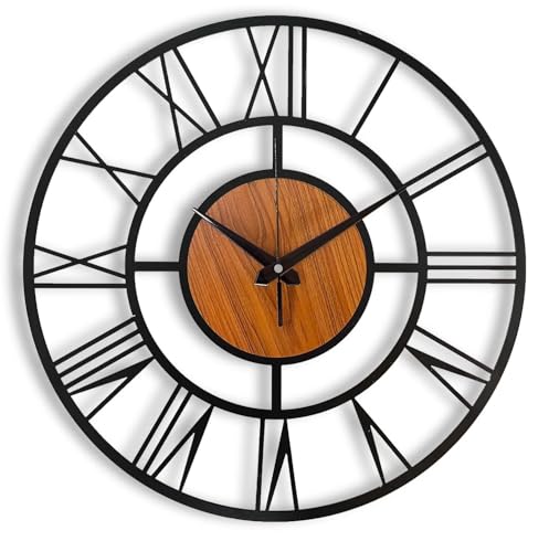Image of Wall Clock Stylish Metal Analog Wall Clock for Living Room, Bedroom, Office, Kitchen, Home and Hall | Antique Fancy Big Size Modern Wall Watch (Black(ST-4WOODEN), 60 CM)