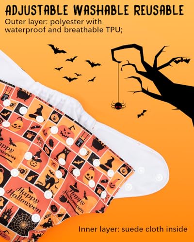 Image of ALVABABY Halloween Baby Cloth Diapers 6 Pack with 12 Inserts Cloth Diaper Covers Adjustable Washable Reusable for Baby Girls and Boys