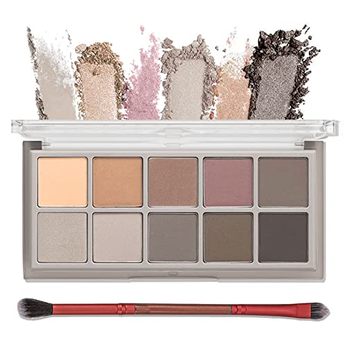 Matte Waterproof Eyeshadow Palette，10 Colors Nude Shimmer Makeup Palette Cool Color Series Eyeshadow High Pigmented Ultra-Blendable Long Lasting Neutral Eyeshadow Palette With Brush(Cement Tray) #TOP13