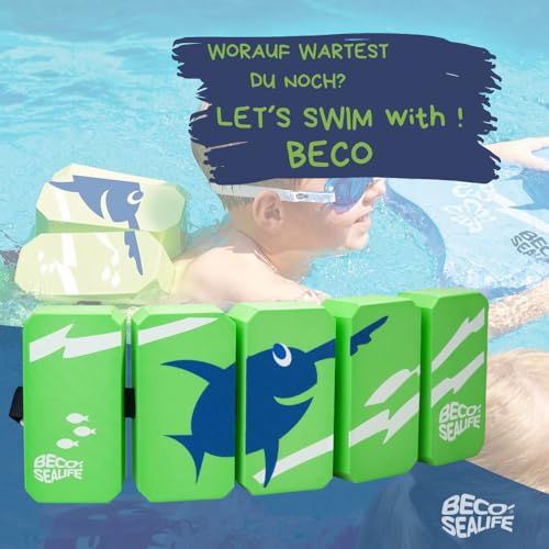 Foto von BECO Schwimmgürtel Kinder 3-6 Jahre, einstellbare Schwimmhilfe für Kinder mit 5 Blockelementen & Sicherheitsverschluss, Schwimmtrainer geeignet für 19-30 kg, Farbe: Grün
