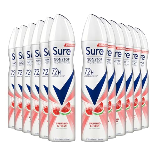 Sure Antiperspirant 72H Nonstop Sweat and Odour Protection Alcohol-Free Body Spray Anti-White Markswith Fresh and Clean Multi Fragrance Deodorant for Women, 250ml (Bright Bouquet, Buy 12)
