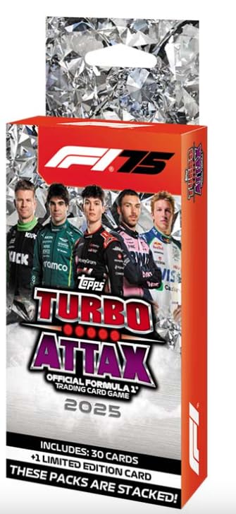 Pack Booster Topps Turbo Attax F1 2025 - 12 Cartes + Protection, Collection Diamond Anniversaire F1 Cartes Inserts Parallèles Limitées
