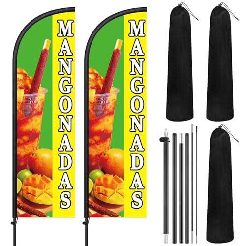 Remagr 2 Pack Mangonadas Feather Flag 7 ft Advertising Swooper Flag Sign Windless Mangonadas Banner with Pole Kit and Ground Stake for Businesses Storefronts Retailers Shops Food Trucks Events